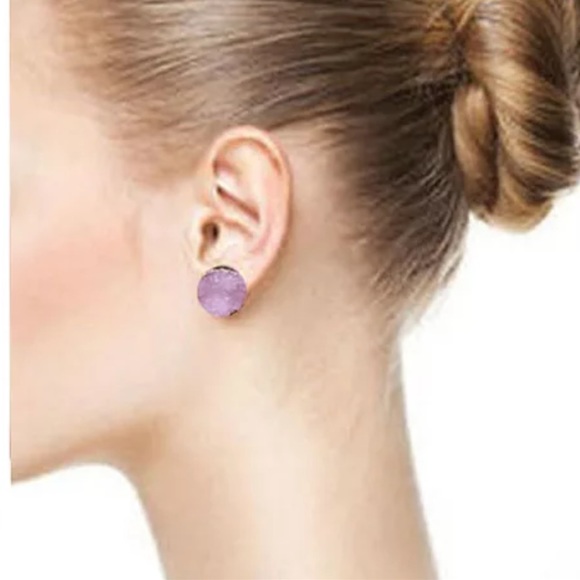 NEW π Pink Druzy Quartz stud earrings - Picture 6 of 7